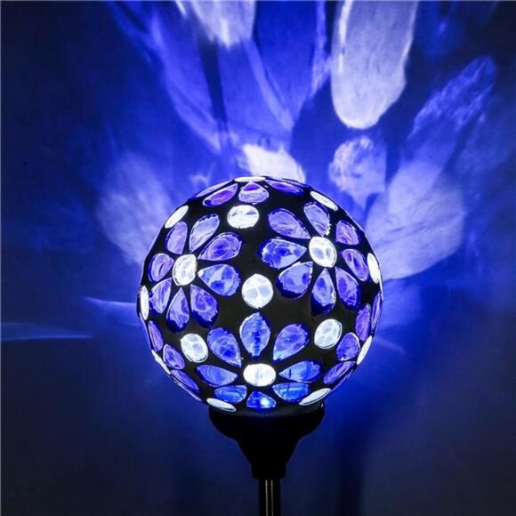 Stakes Blue Outdoor Waterproof Mosaic Solar Powered Flower Petal Ball Light - Picture 4 of 7